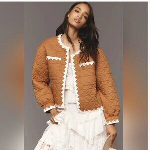 NWT By Anthropologie Quilted Jacket Zigzag Trim Size Medium/Large Bronze